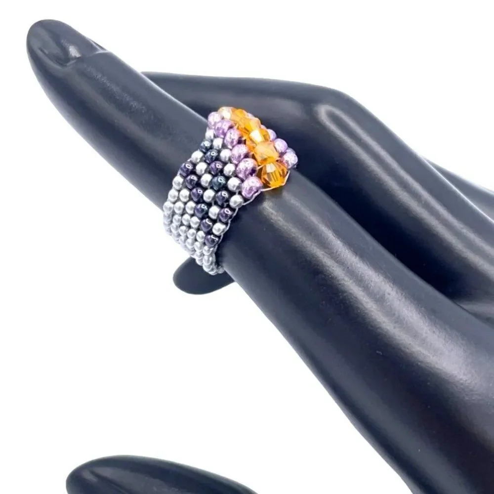 Silver with Purple and Orange Topaz Crystal Cellini Spiral Statement Ring Size 6